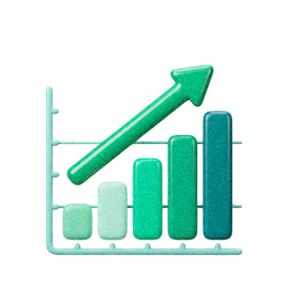 3D bar chart illustration representing results