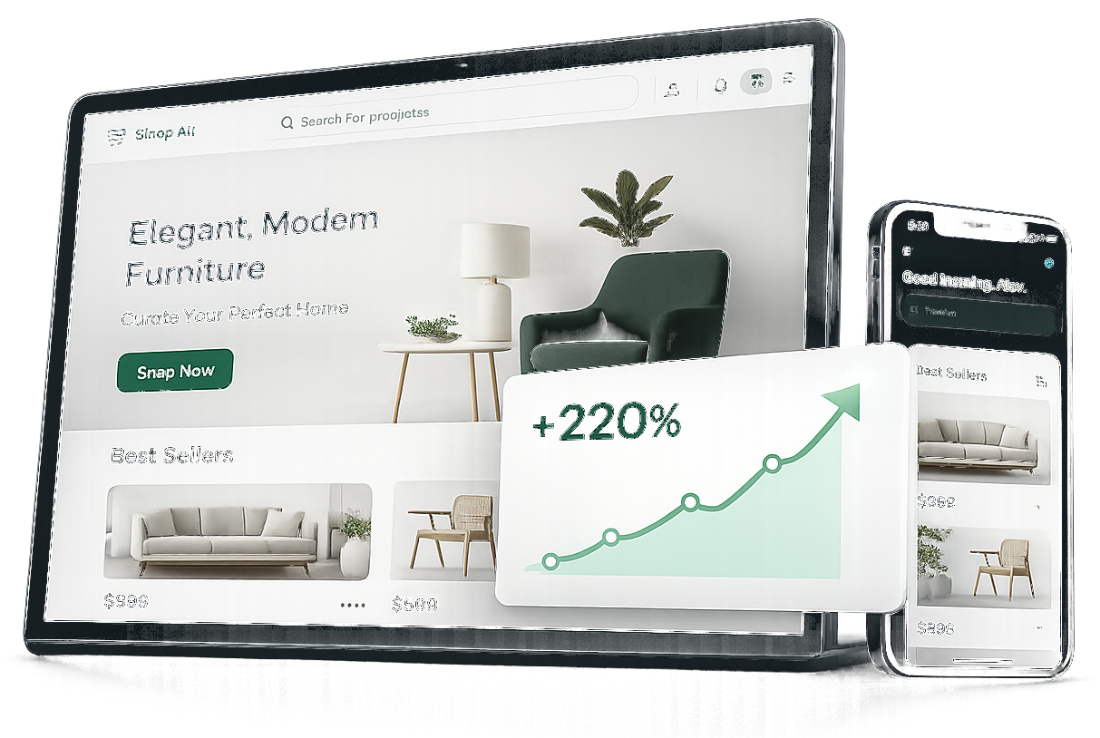 Furniture ecommerce site on laptop and phone